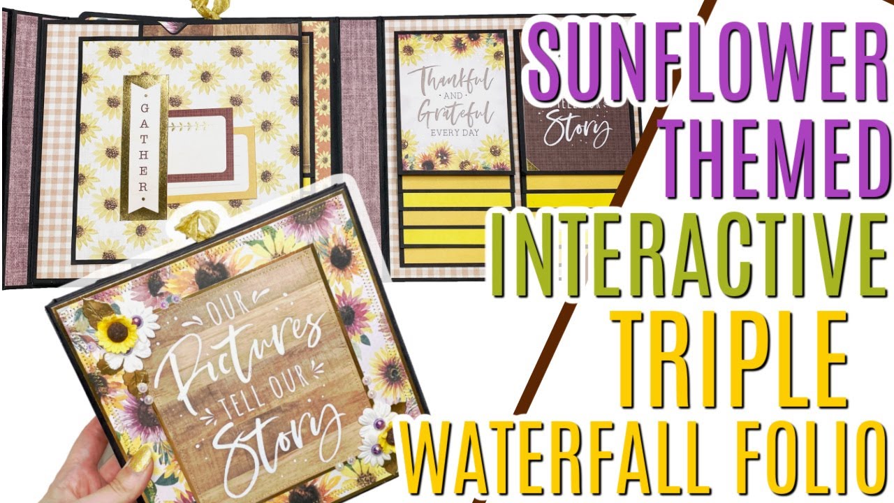 Trifold Folio Mini Album with Sunset Fields Collection, Triple Waterfall Photo Album Sunflower Folio