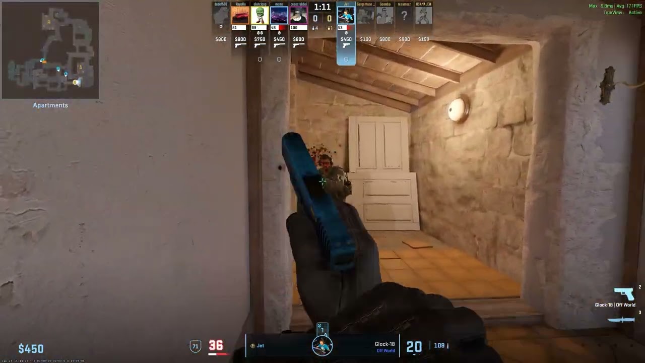 CS2: 1v5 Ace Clutch Inferno Pistol Round - Crazy Burst Fire