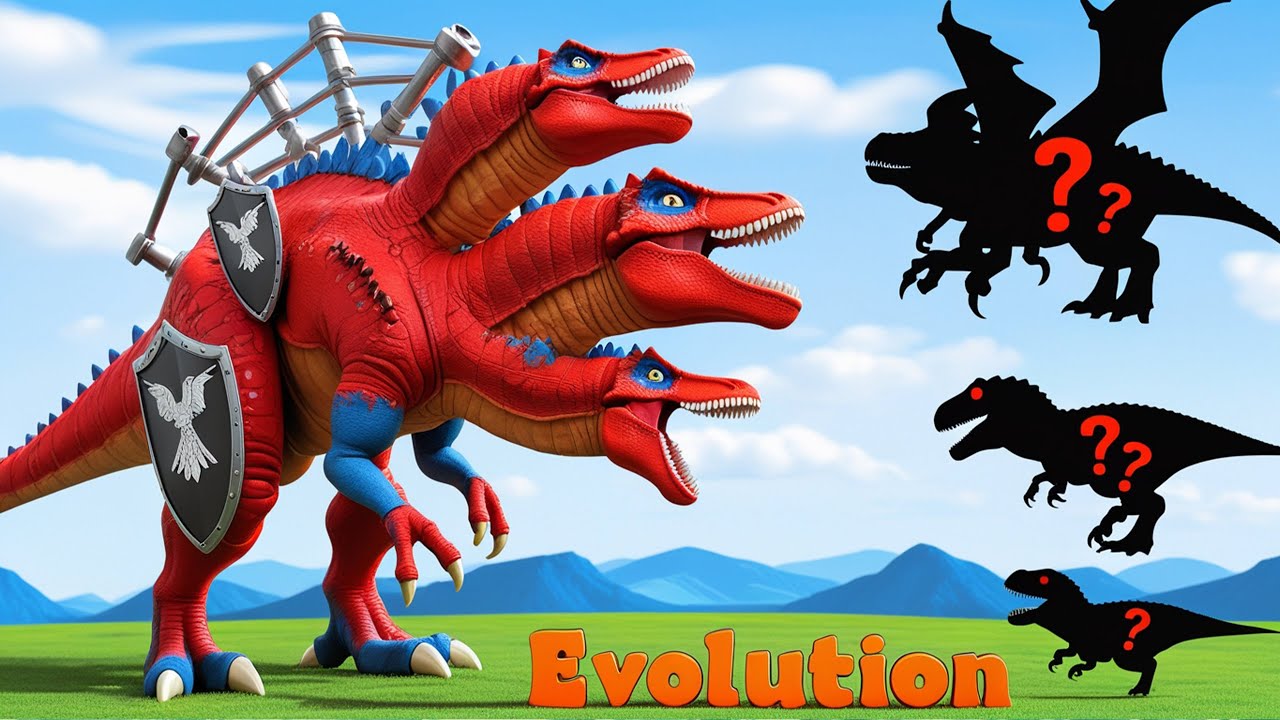 ALL DINOSAURUS FIGHTING 3X HEAD T-REX vs INDOMINUS REX DINOSAUR BATTLE IN JURASSIC WORLD EVOLUTION