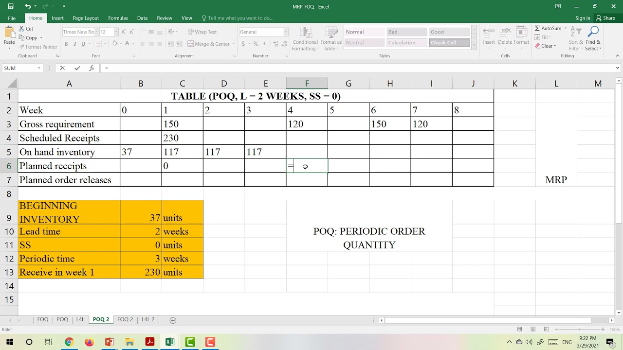 MRP POQ (Periodic Order Quantity - Material Requirement Planning)