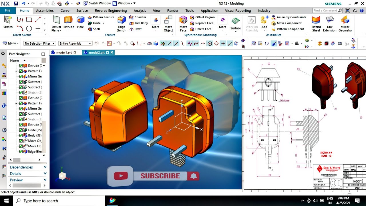 #Nx12 Advanced Tutorial, Electrical plug  |Siemens Nx 12|