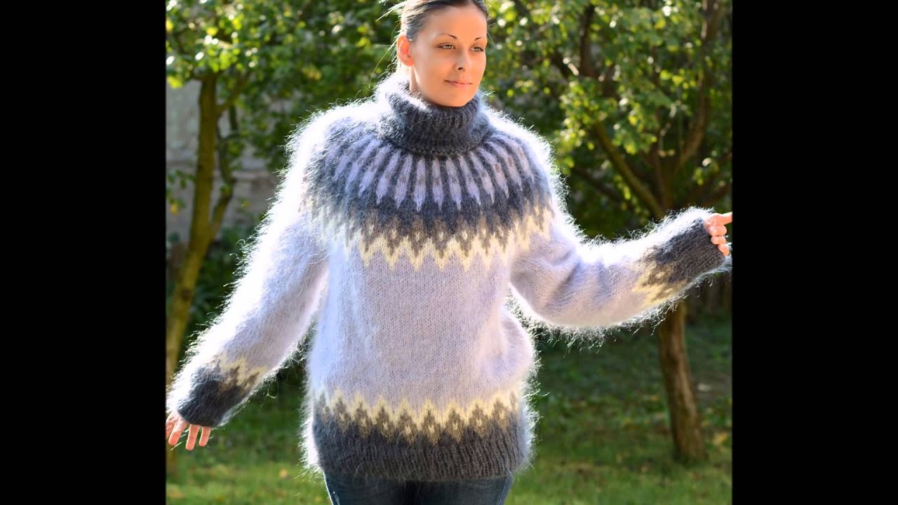 Hand knitted mohair turtleneck sweater by Extravagantza