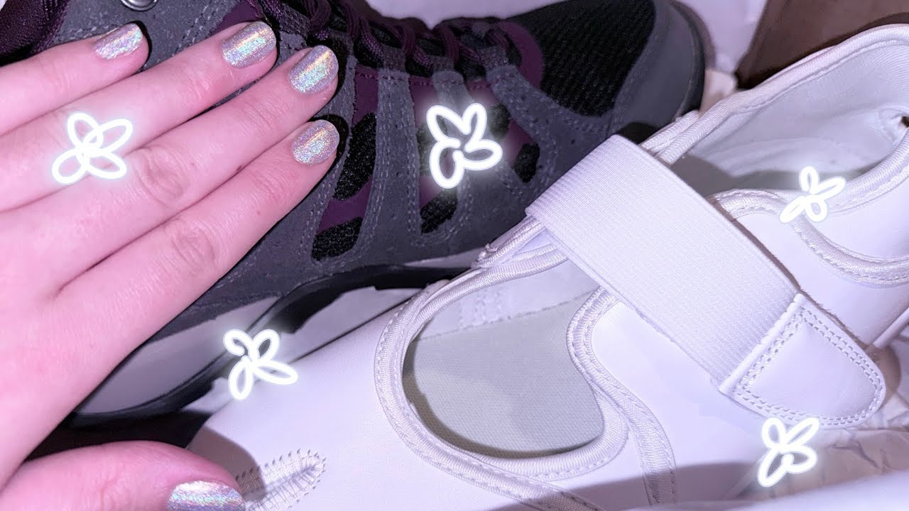 ASMR shoe haul | natural nails, tapping and scratching (no talking)