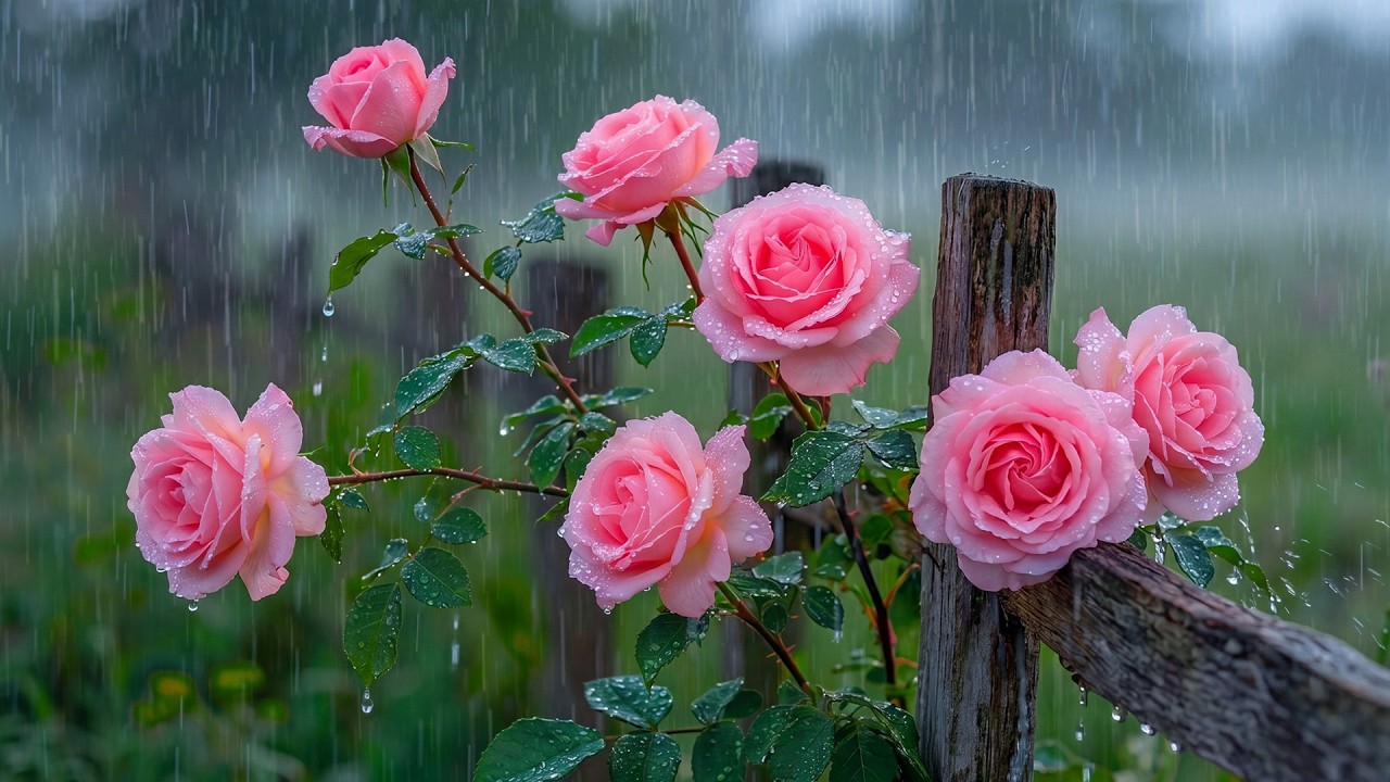 🍃🌧️ A Rainy Afternoon Among Pink Roses 🌸 Soothing Nature Sounds for Relaxation & Better Sleep
