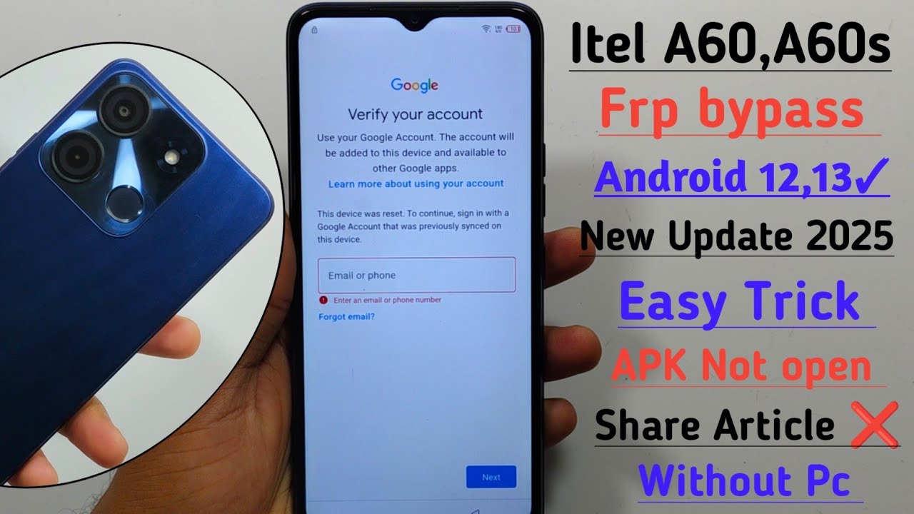 Обход FRP на Itel A60 Android 12 ✓ Обход аккаунта Google без ПК ✓ APK не открывается ✓ Новое обно...