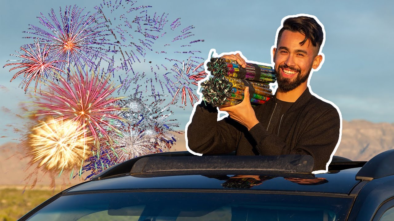 Launching FIREWORKS Outside A Moving Car!