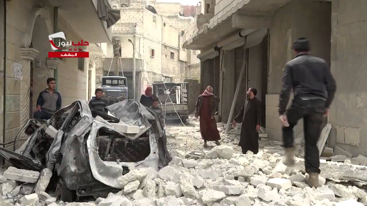 شام حلب حي المشهد آثار الدمار الهائل جراء قصف قوات الأسد بالبراميل المتفجرة 12 4 2015