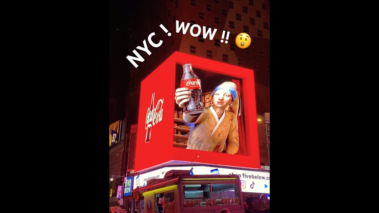 So Cool !!❤️Coca Cola&rsquo;s 3D Billboard:❤️Vermeer's&ldquo;Girl with a Pearl Earring&rdquo;😍#cocacola #nyc #shorts