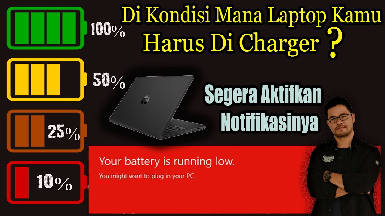 Cara mengaktifkan notifikasi baterai penuh dan lobet | low battery | battrey laptop