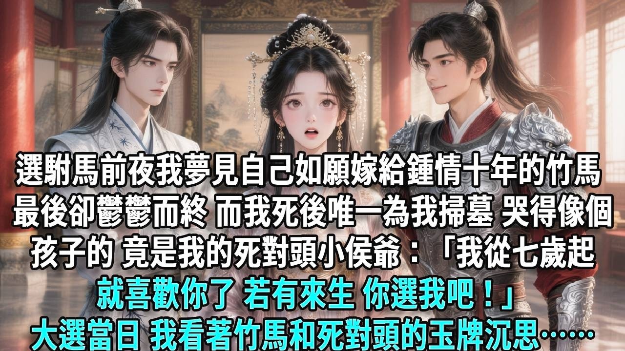 選駙馬前夜，我夢見自己如願嫁給鍾情十年的竹馬，最後卻鬱鬱而終；而我死後，唯一為我掃墓、哭得像個孩子的，竟然是我的死對頭小侯爺：「我從七歲起就喜歡你了。若有來生，你選我吧！」大選當日，我看著竹馬和死對頭