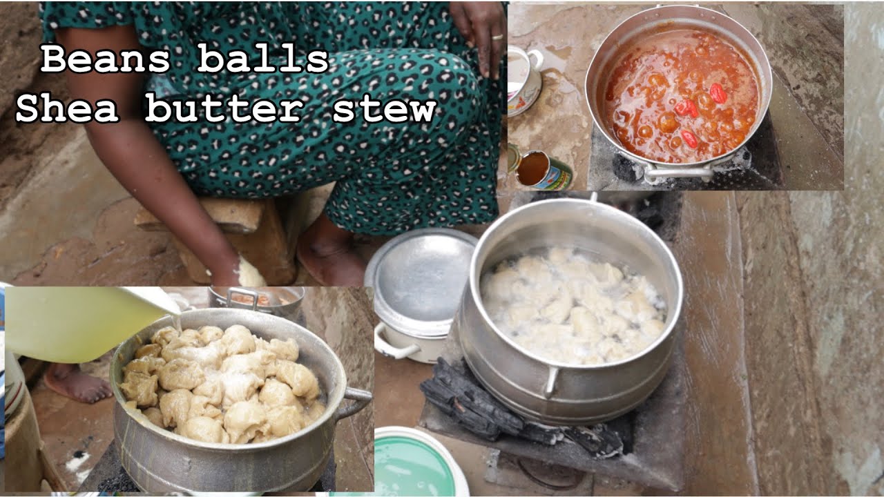 cooking BEANS FLOUR dumplings with SHEA BUTTER TOMATO STEW in Ghana|| west africa |kpogulo, danwake