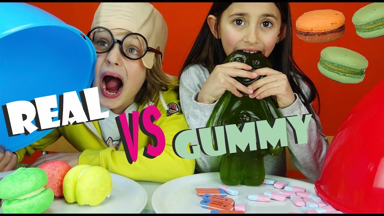 Real food vs Gummy food #12 Challenge - Real vs Gummy - Cibo reale vs Cibo gommoso - Canale Nikita