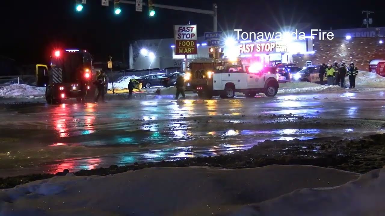 Buffalo Water Main Break at Hertel and Military with rescues