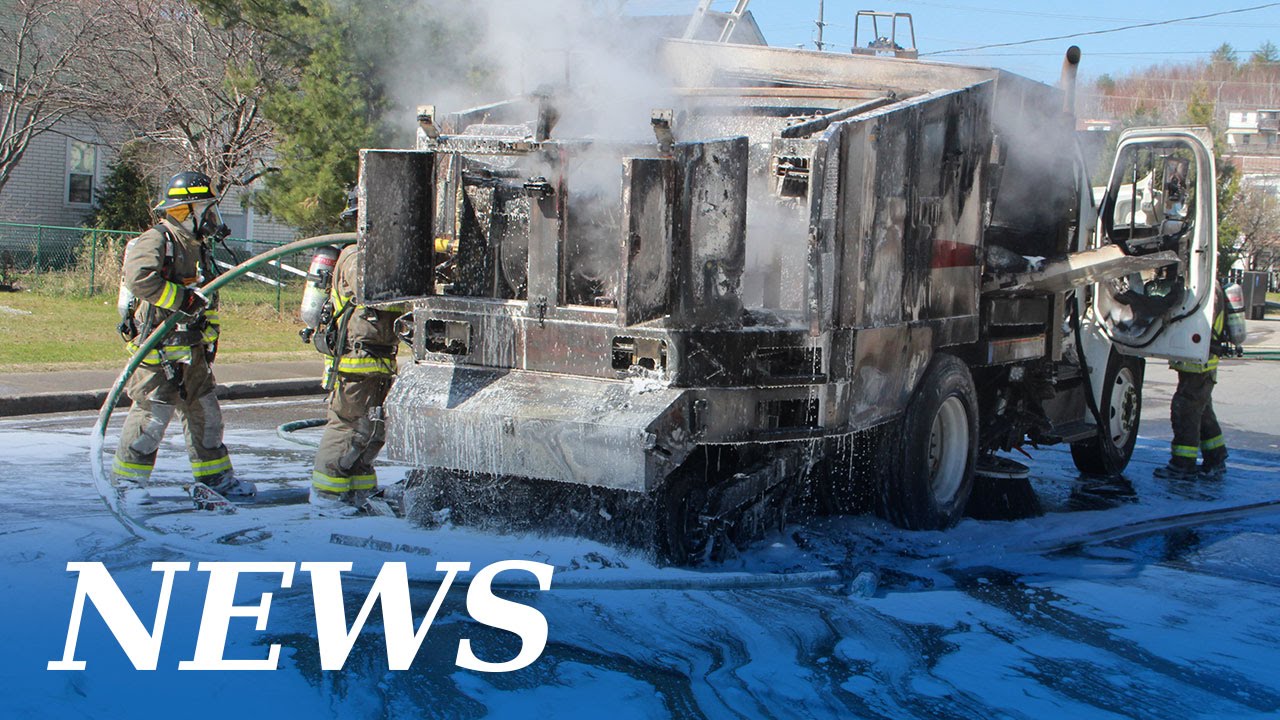 Street sweeper catches fire on Bond St.