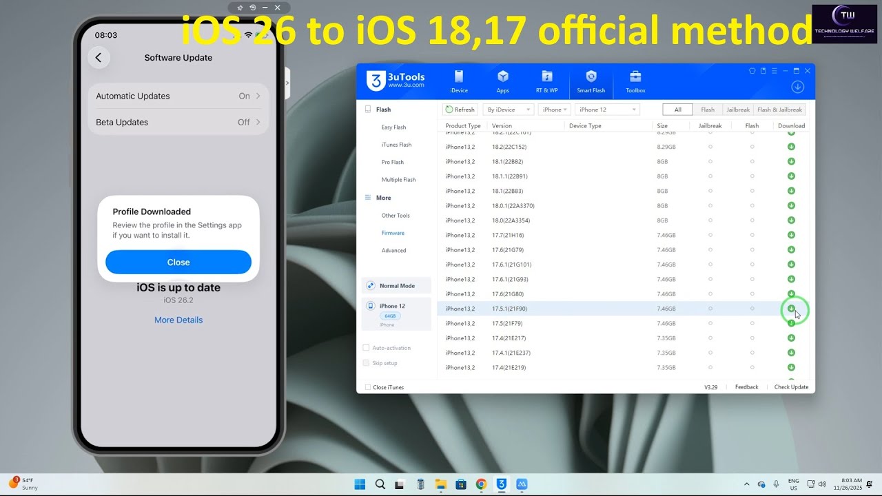 🔽Понижение версии iOS 26 Beta до iOS 18, 17 без потери данных, джейлбрейка или iTunes (Простое ру...