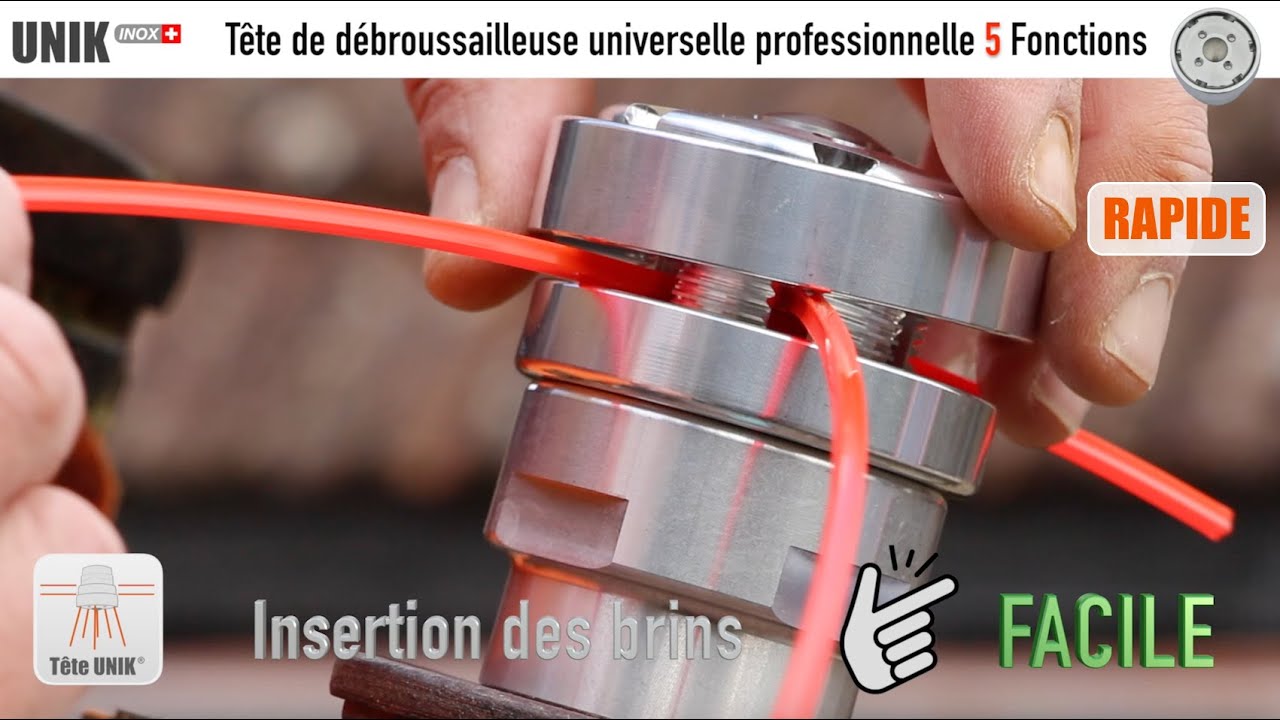 Tête débroussailleuse universelle professionnelle UNIK 5 Fonctions. Changement du fil facile rapide.