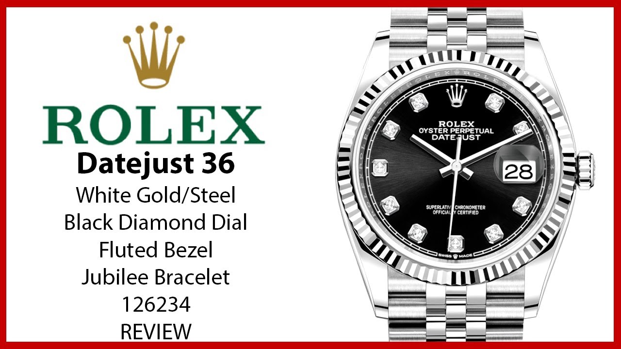 ▶ Rolex Datejust 36 White Gold/Steel Black Diamond Fluted Bezel Jubilee Bracelet 126234 - REVIEW