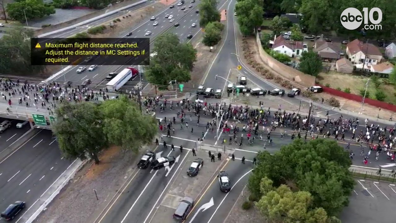Hundreds of protesters march through Sacramento to protest the death of George Floyd | Drone view