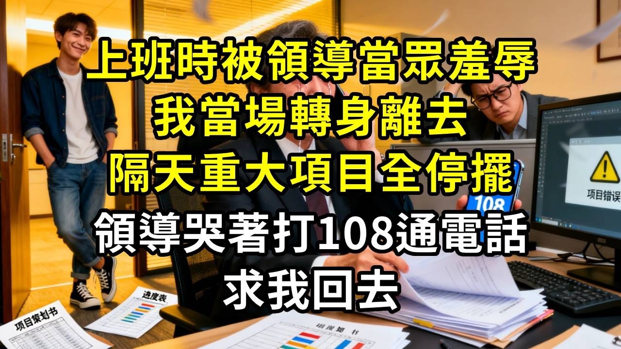 上班時被領導當眾羞辱，我當場轉身離去，隔天重大項目全停擺，領導哭著打108通電話求我回去