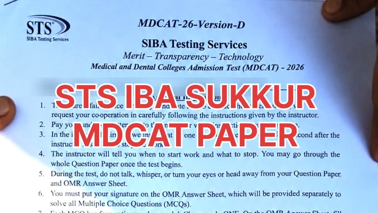 MDCAT PAPER siba testing | sts iba today mdcat paper | mdcat today paper | medical admission test 26