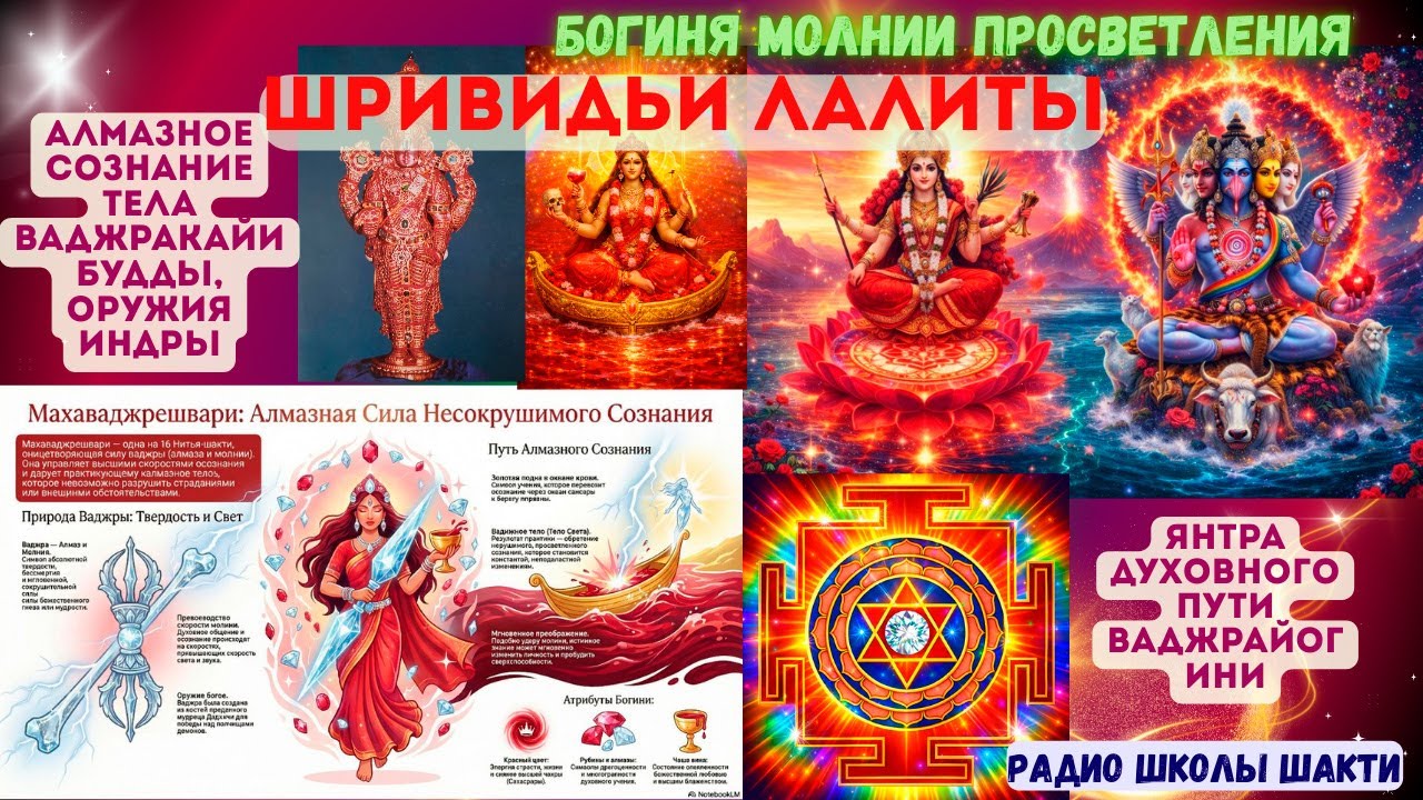 Богиня молнии просветления Шривидьи Лалиты, алмазное сознание тела ваджракайи Будды, оружия Индры