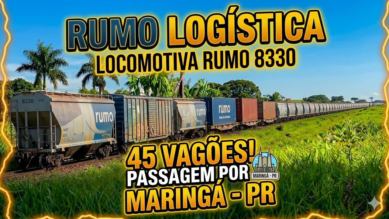 ES43BBi 8330 da Klabin: Composição de 45 vagões passando em Maringá