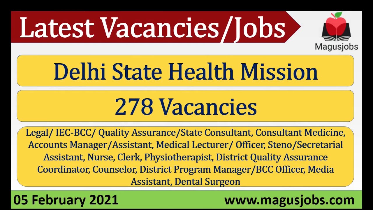 Delhi State Health Mission | 278 Vacancy | Recruitment 2021
