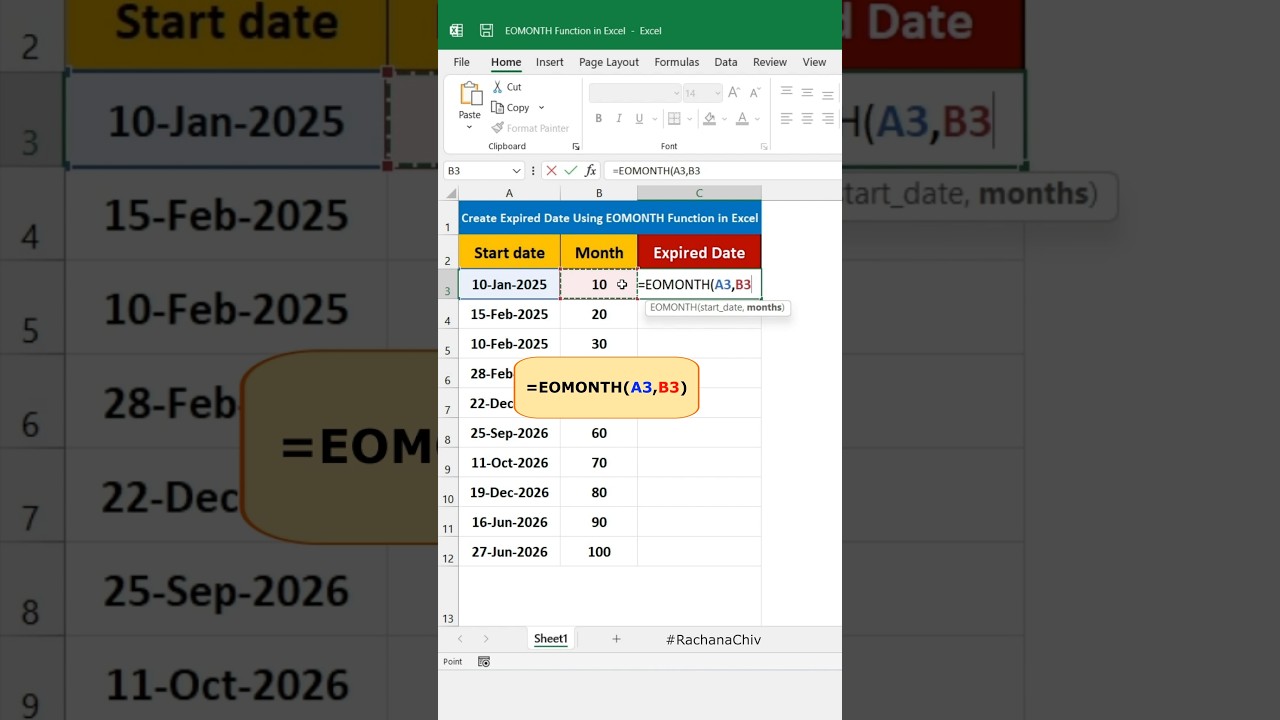 Create Expired Date Using EOMONTH Function in Excel || Excel Tips & Trick || #excel #excelbasic