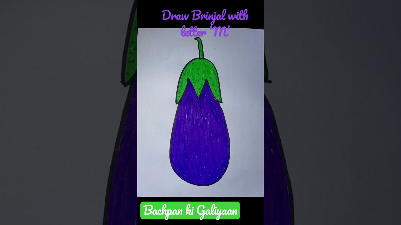 Easy kids Drawing | Draw brinjal/Eggplant using letter &lsquo;M&rsquo; | Easy step by step Guide