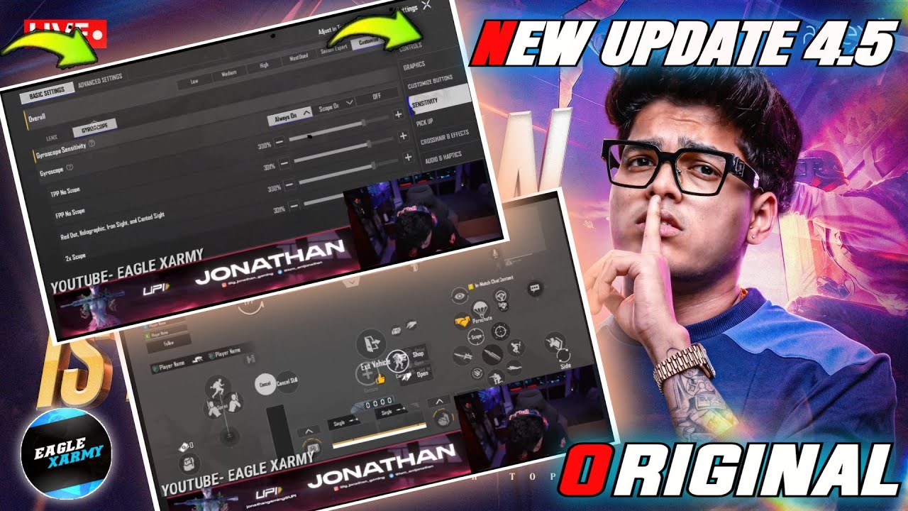 UPDATE 4.5 | GOLD JONATHAN SENSITIVITY | JONATHAN CONTROL CODE | JONATHAN SENSITIVITY CODE | BGMI