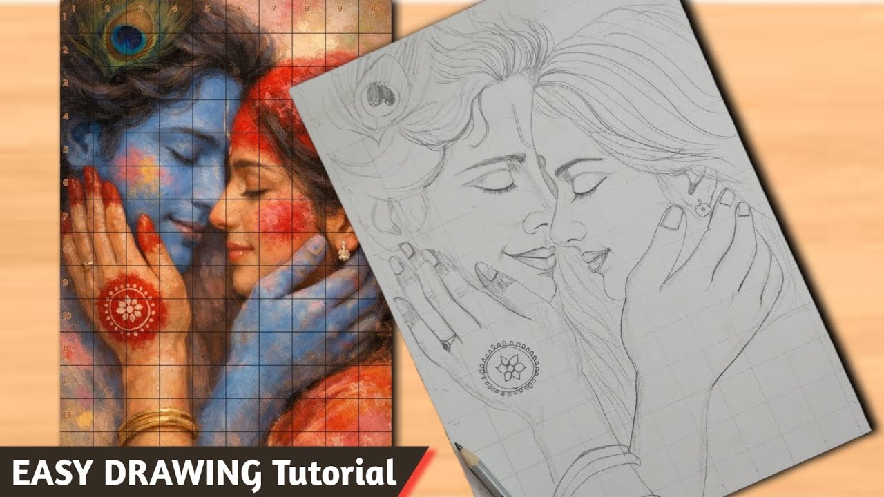 Radha Krishna Holi drawing,Radha Krishna drawing, Outline tutorial #radhakrishna #holispecial 