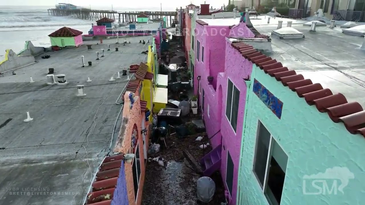 1-5-2023 Capitola, CA Massive Waves destroy pier - Damage homes and stores - Drone
