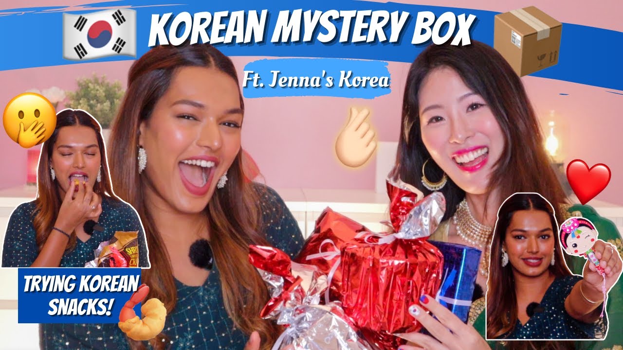 Korean Mystery BOX with @jennaskorea | Indian trying Korean Snacks & More! Sarah Sarosh