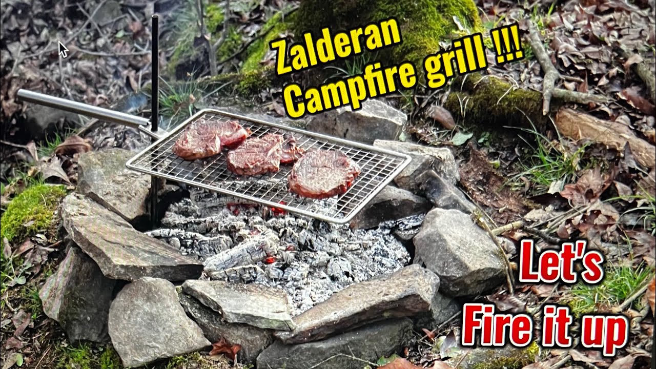 Campfire Grilling on a ZALDERAN swivel Grill with JetBoil cooking and creek coffee