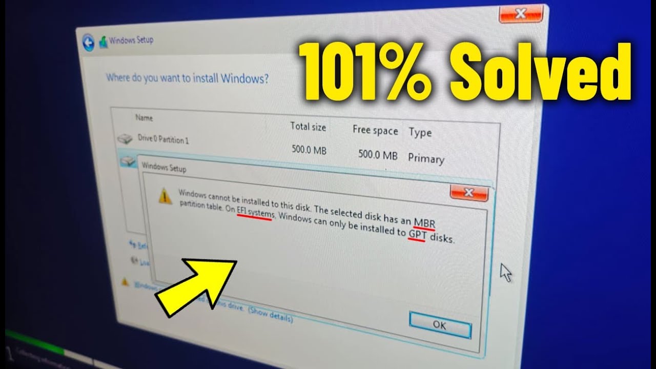 Windows cannot be installed to this disk (MBR partition , EFI systems , GPT disks) - Solved Error ✅