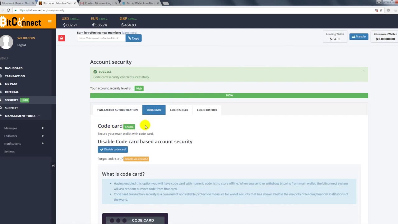 Bitconnect (BCC) Coin - Secure BitConnect account with code card