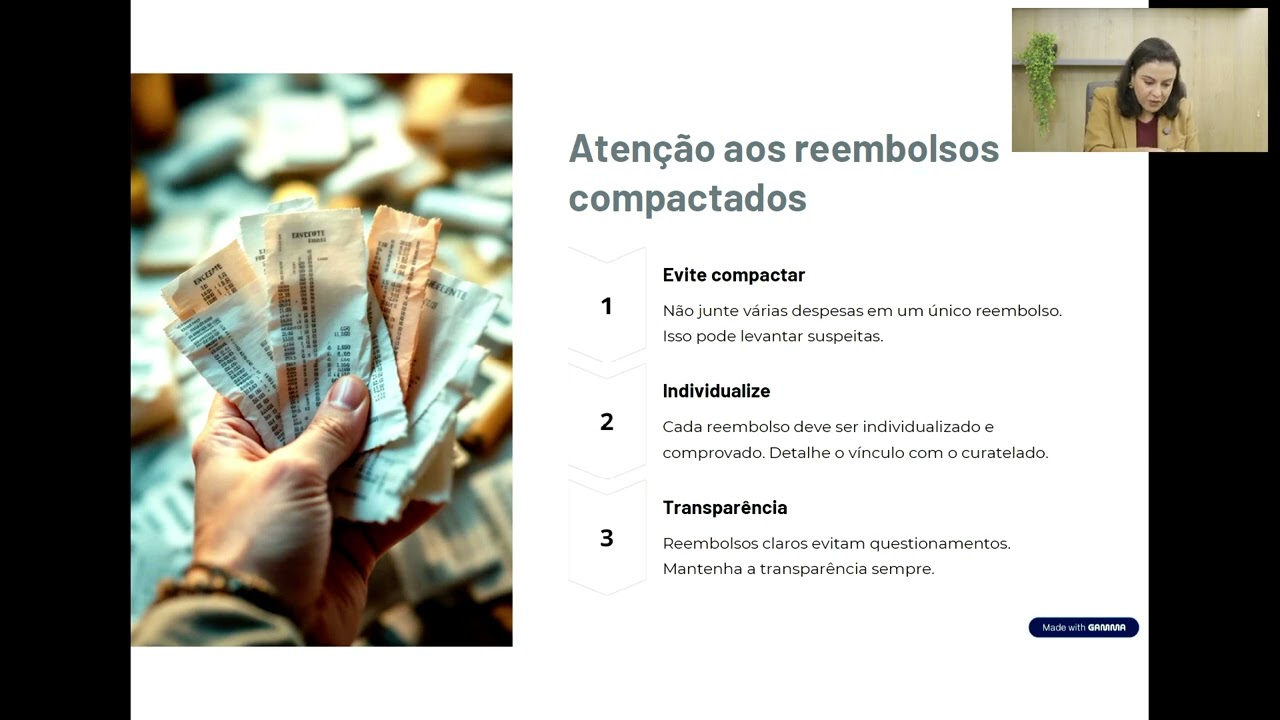 Prestação de contas em curatela: conciliação bancária, reembolsos e documentação correta