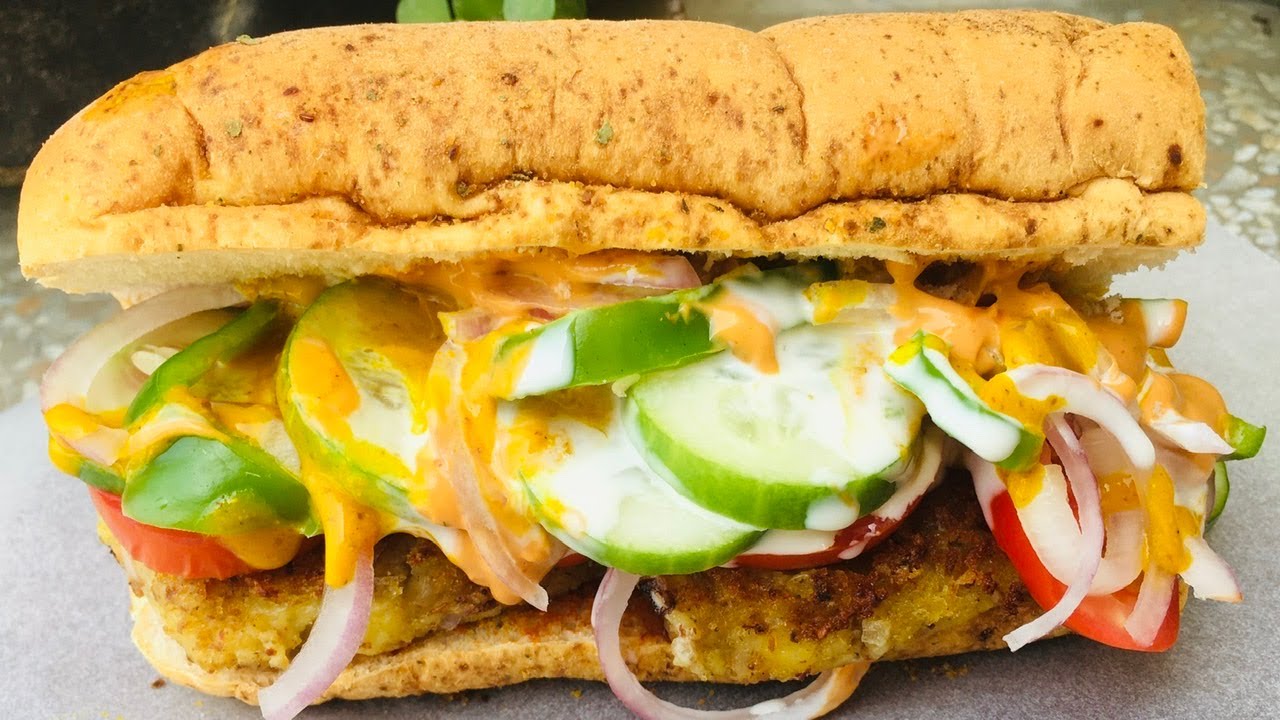 Aloo Patty Subway sandwich | Veg Subway Sandwich recipe | Healthy veggie Sub