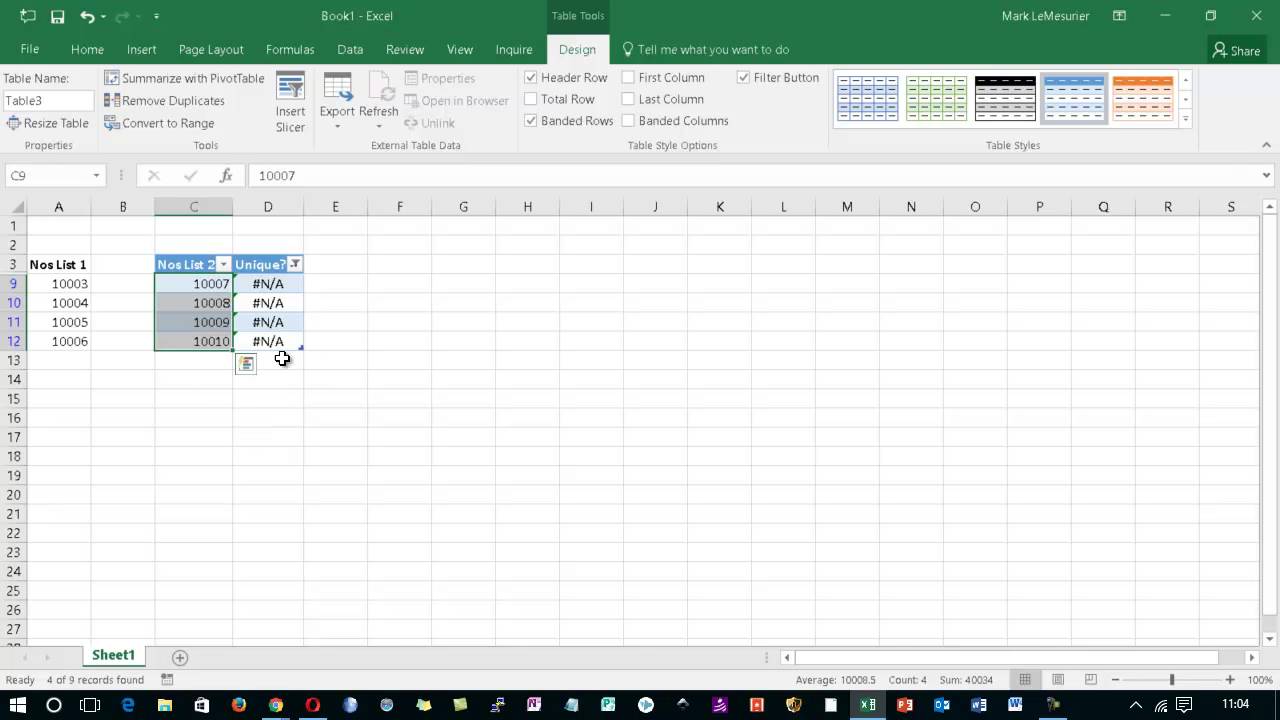 MS Excel   Identifying unique and duplicated values from two different lists