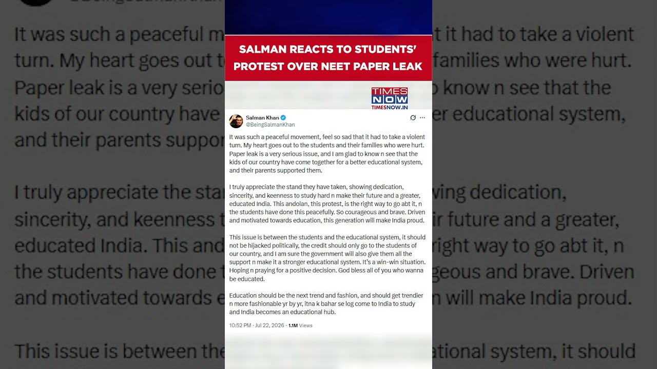 Salman Khan Reacts To Students' Protest Over NEET Paper Leak #shorts