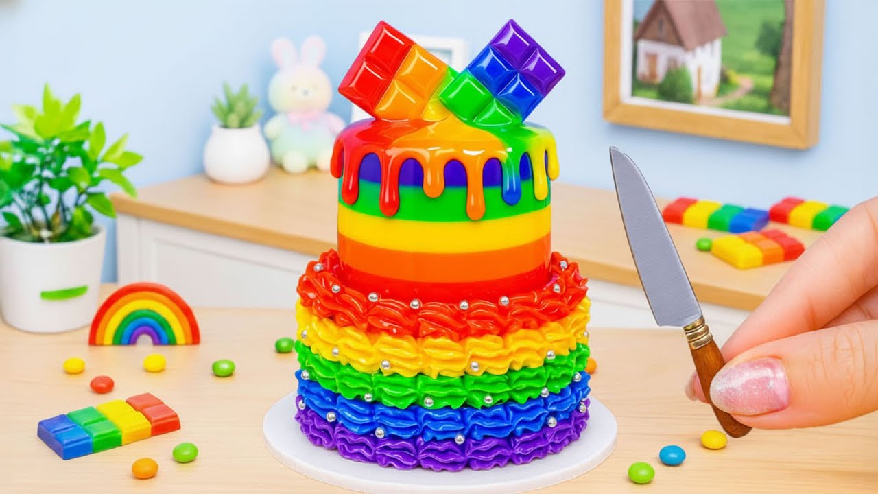 Beautiful Miniature Colorful Cake🌈Satisfying Melting Rainbow Chocolate Cake Decorating Ideas