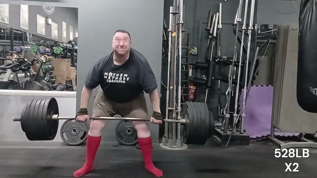 528lb Stiff Leg Deadlift, 418lb x9 RDLs, 440lb Barbell Shrugs