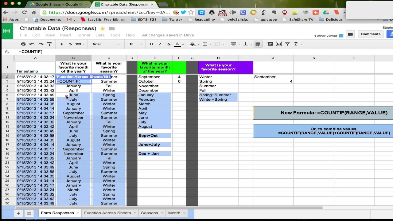 Using the COUNTIF function across sheets in a workbook