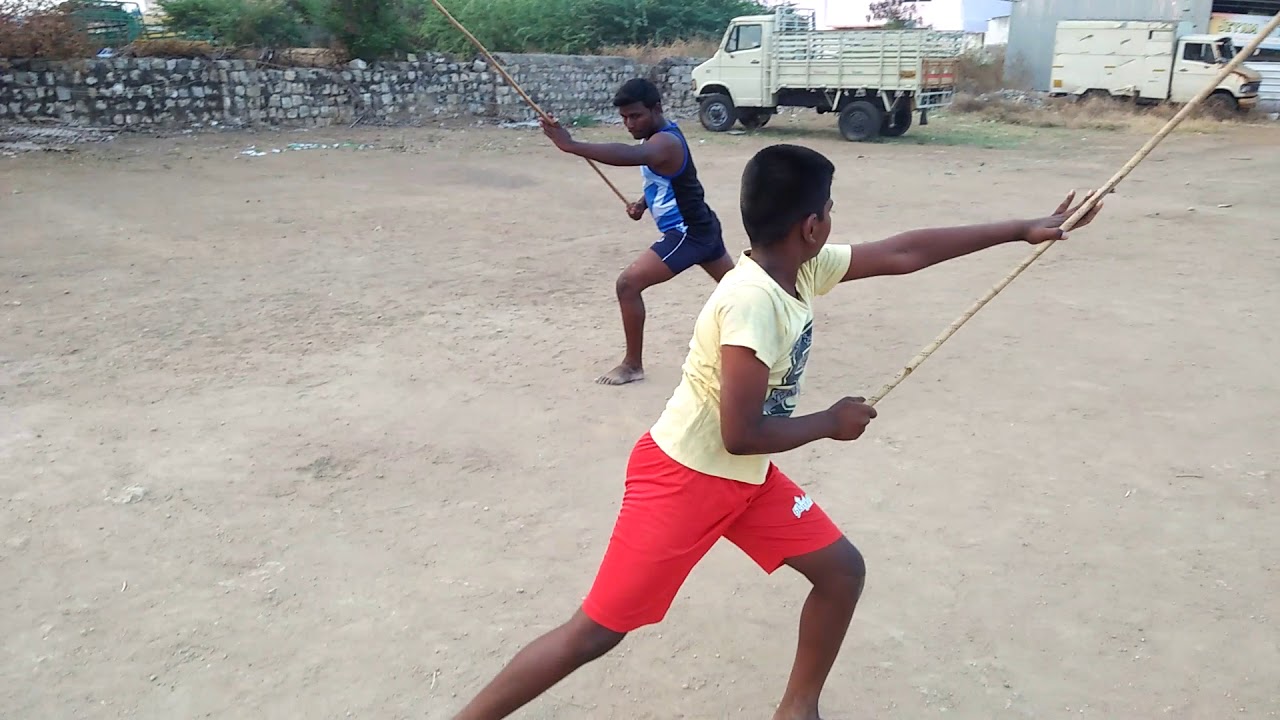 Jeeva Silambam association Udumalai. Aravindh and Adhavan Silambam fight.