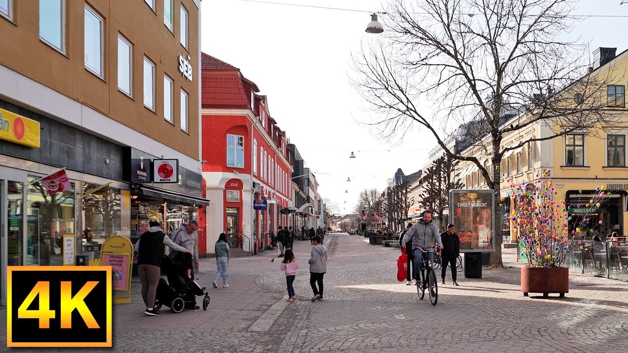 Easter monday afternoon walk in Växjö city, Sweden - 4K City Walking