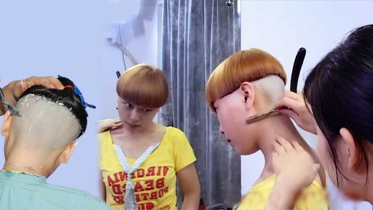 理髮師乾淨利索的把小妹妹剃個時尚波波 俗稱鍋蓋頭 蘑菇頭 太好看了
