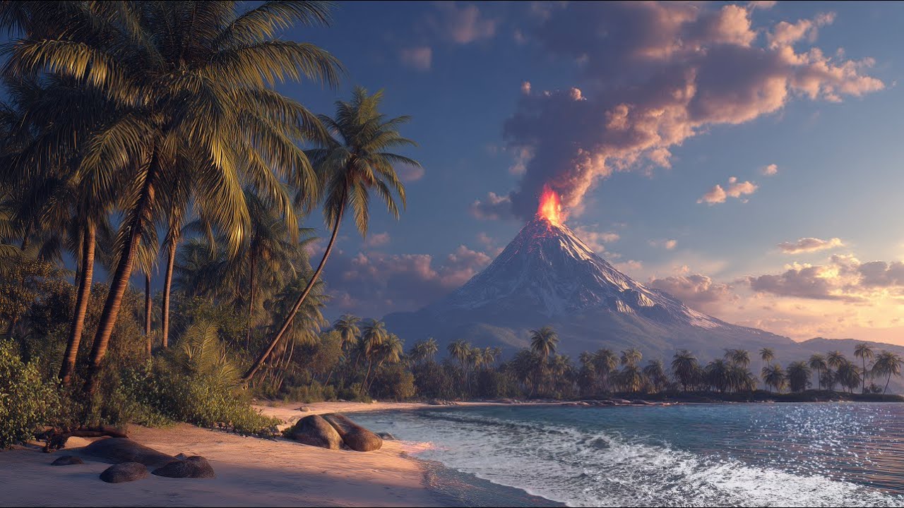 Island Volcano Nature Sounds | Waves, Volcanic Eruption, & Lava Flow |