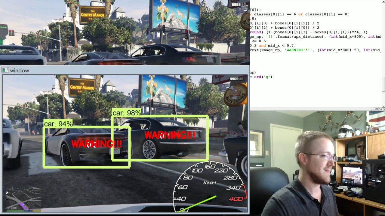 Determining other vehicle distances & collision warning (object detection) - Self Driving Cars p.18