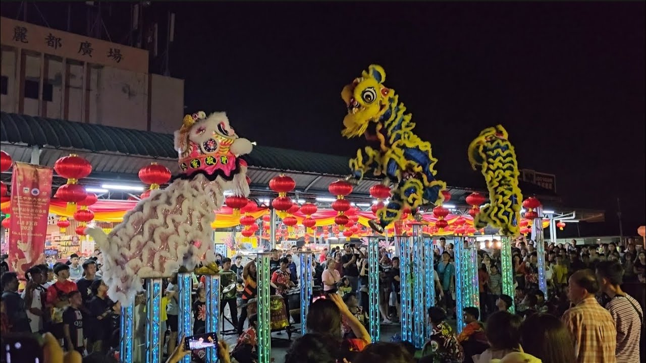 keong fatt lion dance trio | high pole | lido cny