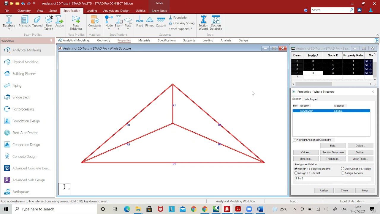 Analysis of 2D Truss in STAAD Pro Connect